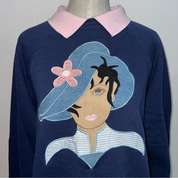Vintage Woman’s Portrait Appliqué Sweatshirt - Picture 2 of 9